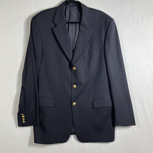 Hugo Boss Blazer Mens 44 Long Blue Super 100 Wool Gold Button Da Vinci Croatia - Picture 1 of 14